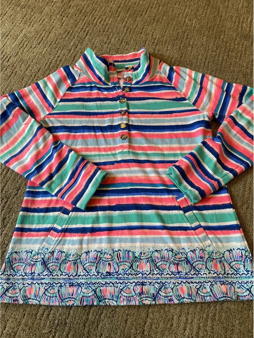Lilly Pulitzer Popover Jacket Sandy Shell Stripe Size Large Excellent Condition